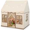 HOMASIS Tenda per Bambini in Cotone, Casa da Gioco per Bambini con Luci Stellari, Borsa per il Trasporto, Tappetino, Regalo per Ragazzi e Ragazze (Beige+caffè, Tessuto senza fondo)