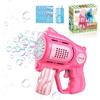UROINT Pistola a Spara Bolle per Bambini, 15 Fori Macchina Automatico per Bolle di Sapone,2X60ml Soluzione, per Bambino Bambina 3 4 5 6 7 8 Anni per estate/attività all'aperto/Compleanno/Feste/Nozze, Rosa