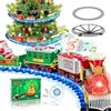 BuzzoXerex Treno di Natale Elettrico per Albero con Ghirlande Luminose LED Blu, Treno Elettrico Bambino con Spray e Suono
