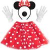 Wishstar Costume topo da donna, orecchie mouse con fiocco, costume balletto + orecchie di mouse + guanti + naso, tutu rosso con bianco tratteggiato, abito di tulle per bambini per carnevale Halloween Cosplay