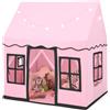 HOMASIS Tenda per Bambini in Cotone, Casa da Gioco per Bambini con Luci Stellari, Borsa per il Trasporto, Tappetino, Regalo per Ragazzi e Ragazze (Rosa, Tessuto senza fondo)