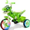 NMM Triciclo Dinosauro Con Clacson e Cesto Portaoggetti, Triciclo Bambini 2, 3, 4, 5, 6 Anni, Con Musica e Luci, Regali di Compleanno e Natale Adatti a Bambini e Bambine - Verde