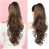 Flufymooz Extension a coda di cavallo da 66 cm, capelli lunghi mossi e ricci, con clip, capelli sintetici naturali, da donna per uso quotidiano (castano medio con ramato medio)
