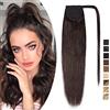 SEGO Coda Capelli Veri Clip Extension Coda di Cavallo Ponytail Fascia Unica 100% Remy Human Hair Naturali Umani Lisci 40cm-80g # Castano Scuro
