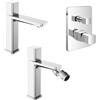 Inbagno Set di rubinetti lavabo bidet e doccia con deviatore in ottone cromato, piletta universale click clack in acciaio per lavabo e bidet, LOTUS