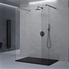 doporro Parete Doccia Walk-In Fissa 140x200 cm con 2 Barre Telescopiche | Vetro Temperato Trasparente 10 mm, Profilo Nero Opaco 0-20 mm, 2 Supporti Inox 70-120 cm, Anticalcare EasyClean