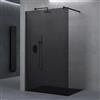 doporro Parete Doccia Walk-In 140x200 cm Senza Porta con Barra Telescopica | Vetro Temperato Grigio Fumé 8 mm, Profilo Nero Opaco 0-15 mm, Supporto Inox 70-120 cm, Montaggio Reversibile Destra/Sinistra