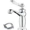 Maynosi Rubinetti per Lavandini Bagno, Retrò Rubinetto Bagno Lavabo, Vintage Monocomando in Ceramica per Lavandino da Bagno, Stile Vittoriano, Includere Tubi Flessibili, In Ottone (Cromo)