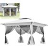 LZQ Gazebo da giardino pieghevole, 4 x 4 m, gazebo pop-up con sollevamento con un clic, pareti laterali in rete, regolabile in altezza, inclusa borsa per il trasporto con ruote, protezione UV, per