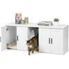Amveya Mobile Lettiera per Gatti Grande 145cm, Mobile Nascondi Lettiera Gatto Chiusa in Legno Bianco, Mobiletto con Antine Magnetiche e Tappetino Tiragraffi, 145x49x51 cm