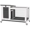 PawHut Conigliera Rotelle 1-2 Conigli 91x51x66 cm Grigio Bianco e Nero | Esterno e Interno, Vassoio Estraibile, Ingressi Multipli, Casetta per Conigli in Legno di Abete e Acciaio