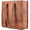 Fatto a mano Handmade Borsa Shopping Grande 14X14 In Vera Pelle Di Capra Marrone Donna