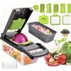 Generico Tagliaverdure Multifunzione 16 in 1, Mandolina da Cucina Professionale con 7 Lame in Acciaio Inox, Tritatutto Manuale per Verdure, Frutta e Formaggio, Contenitore e Grattugia, Grigio/Verde