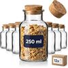 gouveo set da 12 vasetti per spezie rotondi (0,25 l) con tappo in sughero a pressione in vetro trasparente per ingredienti secchi tè erbe aromatiche (CBT250PK)