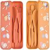 Jiayaus 2 Set Posate da Viaggio con Custodia, Portaposate da Viaggio Posate | Plastica Riutilizzabili, Posate Portatili per Picnic Scuola, Simpatico Motivo A Coniglio, Arancione + Giallo