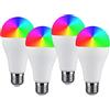 LEDLUX 4 Pezzi Lampadina WiFi E27 Dimmerabile, Lampada Led Intelligente E27, A65 14W 1400lm RGB+2700K-6400K, Compatibile Con Alexa e Google Home