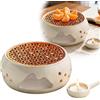 GOMETY Fornello per teiera in ceramica, in porcellana, con porta lumini e tappetino per fornelli, scalda tè, scalda teiera cava, scalda teiera intagliata per la conservazione del calore di tè, latte, caffè