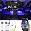 QAUBEN Automobile Interno Illuminazione Ambiente Fibra Ottica RGB 64 Colori Musica Automobile Footwell Kit di illuminazione con accendino e microfono App, 12-24V 6m