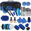 Nuangoo 31 Pezzi Kit Pulizia Auto Pratica Borsa Inclusa,Set Completo di Lavaggio Auto per Interni ed Esterni, Spazzole Detailing, Spugne Lucidanti, Spazzola per Pneumatici,Spazzola per Trapano