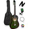 Amrova - Set Chitarra Classica 4/4 Adulto Mancino + Custodia + Tracolla + Corde + Plettri - Corde Nylon, Consegnata Accordata (Verde, 4/4, Mancino)