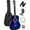 Amrova - Set Chitarra Classica 4/4 Adulto Mancino + Custodia + Tracolla + Corde + Plettri - Corde Nylon, Consegnata Accordata (Blu, 4/4, Mancino)
