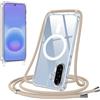 Jrkvniv Magnetica Cover per Samsung Galaxy A57 5G con Cordino, Cachi | Compatibile con Magsafe, Trasparente Ultra Sottile Silicone TPU Antiurto Custodia con Collana Laccio Rimovibile