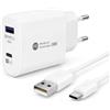 BAYNOS Caricatore USB C 38W PD 20W PPS, Rapido per Samsung e iPhone, con Cavo | Doppia porta USB-C e USB-A QC 3.0 18W, compatibile con Xiaomi, Redmi, POCO, Galaxy e smartphone Android, cavo USB-C 1m
