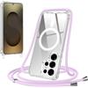 Jrkvniv Magnetica Cover per Samsung Galaxy S25 Ultra 5G con Cordino, Viola | Compatibile con Magsafe, Trasparente Ultra Sottile Silicone TPU Antiurto Custodia con Collana Laccio Rimovibile