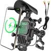 Jeebel Supporto Telefono Moto 3 in 1, Porta Telefono Moto con Senza Fili Qi 15W | Porta Cellulare Moto Antivibrazione con QC 3.0 USB-A &USB-C Porte, 360° Rotazione, IP67 per Manubri Ø19-33mm, Phone 136-200mm