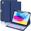 MoKo Custodia con Tastiera per iPad (A16) 11a/10a Gen 2025/2022,Blu Marino | per iPad 11 Pollici 2025, iPad 10,9 Pollici 2022 con Supporto per Matita, Tastiera Bluetooth Staccabile Multi-Angolo