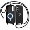 CaseLover Cover Magnetica per Samsung Galaxy A54 5G con Cordino, Motivo Cuore, Nero | CaseLover Custodia con Laccio Collana Regolabile, Morbida TPU Silicone Case, con Motivo Cuore, Antiurto Protettiva Cover