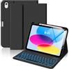MoKo Custodia con Tastiera per iPad (A16) 11a/10a Gen 2025/2022,Nero | per iPad 11 Pollici 2025, iPad 10,9 Pollici 2022 con Supporto per Matita, Tastiera Bluetooth Staccabile Multi-Angolo