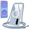Jrkvniv Magnetica Cover per Samsung Galaxy A57 5G con Cordino, Blu | Compatibile con Magsafe, Trasparente Ultra Sottile Silicone TPU Antiurto Custodia con Collana Laccio Rimovibile