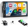 CAMECHO Autoradio 2 Din con Wired Carplay/Android Auto, Schermo HD da 7 pollici con Funzione Bluetooth Vivavoce, Mirror Link, Radio FM/USB/AUX/TF + Telecamera per Retromarcia e Comandi al Volante