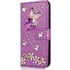 TUUNKMUY Custodia a libro in pelle per Samsung Galaxy S25 Ultra 5G, con brillantini e strass e farfalla a libro, in pelle PU, con scomparti per carte di credito
