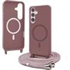 TQmchun Cover Magnetica per Samsung Galaxy A25,Compatibile con MagSafe,TPU Corda Liquido Silicone Protettiva Case Regolabile Lanyard Tracolla Case,Rosa sabbia
