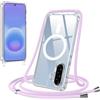 Jrkvniv Magnetica Cover per Samsung Galaxy A57 5G con Cordino, Viola | Compatibile con Magsafe, Trasparente Ultra Sottile Silicone TPU Antiurto Custodia con Collana Laccio Rimovibile