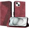 YIRRANZD Custodia per iPhone 15 Plus, Cover a Libro in Pelle PU con Slot Cart e Silicone TPU Bumper, Flip Caso Portafoglio Cover per iPhone 15 Plus (Rosso)