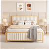 VECELO Letto imbottito da 140 x 200 cm, letto matrimoniale con testiera e pediera, telaio in metallo con rete a doghe, 32 cm di spazio sotto il letto, non necessita di letto a molle, beige