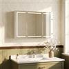 JUMMICO Armadietto Specchio Bagno Antifog, LED 3 Colori, Contenitore Ripiani e Ganci Gioielli, Presa e Supporto Phon, Cerniere Soft-Close