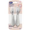 ARTSANA Chicco Posate Inox Set Pappa Forchetta e Cucchiaio Set Svezzamento 2 Pezzi 18M+ Grigio