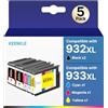 KEENKLE 932XL 933XL Compatibili per Cartucce HP 932 933 XL Multipack 5-Pack