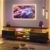 Merax Mobile TV in nero lucido, moderno, con LED, mobile TV con 2 armadi, scomparti aperti, ripiani in vetro, supporto per TV fino a 70 pollici, per soggiorno, 160 cm