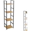 moorg Scaffale Alto e Stretto a Colonna in Legno e Metallo, Libreria Verticale 4 Ripiani, Mobiletto Salvaspazio per Bagno, Cucina e Soggiorno, Design Industriale, 29x24x112cm