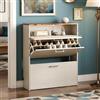LEADZM Scarpiera Salvaspazio Slim con 2 Ribalte, 80x24x94cm,Bianco vintage | per Ingresso, Ripostiglio, Portascarpe