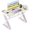 Xyphren Scrivania Gamer 120 x 55 cm con LED, scrivania da gioco a forma di Z spessa, rivestimento in fibra di carbonio, scrivania per PC Gamer facile da montare, bianco
