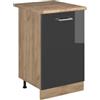 Vicco Mobiletto base cucina R-Line, Antracite lucido/Rovere dorato 50 cm | 1 Anta · Piano di lavoro incl. · Piedini regolabili in altezza · 1 Ripiano · ✓ Liberamente combinabile