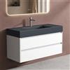 doporro Set Mobile Bagno Sospeso 120 cm con 2 Cassetti, Lavabo e Specchio | Rovere Marrone, Lavabo in Marmoresina Antracite, Chiusura Soft Close, Deep F079 Colossum12-1200M