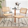 Bladez Set di 4 sedie da pranzo a dondolo con intreccio viennese e effetto legno, sedie da cucina in rattan con struttura cromata, stile Mid-Century Breuer, sedie cantilever per sala da pranzo e
