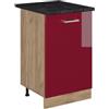 Vicco Mobiletto base cucina R-Line, Rosso lucido/Rovere dorato 50 cm | 1 Anta · Piano di lavoro incl. · Piedini regolabili in altezza · 1 Ripiano · ✓ Liberamente combinabile